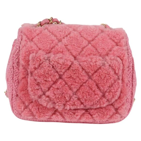 CHANEL Matelasse Chain Shoulder Bag Wool Pink Gold CC Auth 128240M - Picture 3 of 15